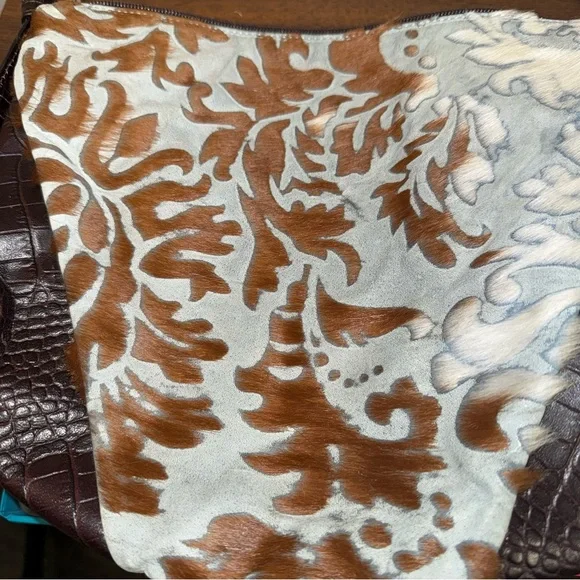 NWT Berge Elegant Brown and Cream Leather Hide Women's Bag - Picture 3 of 6